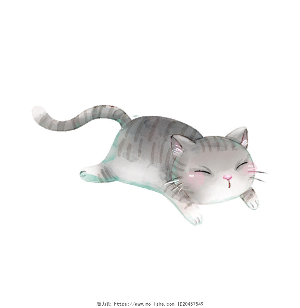 灰色手绘卡通可爱小猫咪动物元素PNG素材